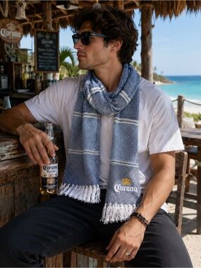 Corona Blue White Fringe Scarf Beach Resort Wrap Coverup Unisex